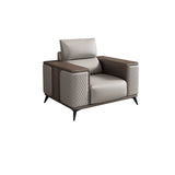 Grey Stain Resistant Leather Sewn Pillow Back Sofa Image - 5