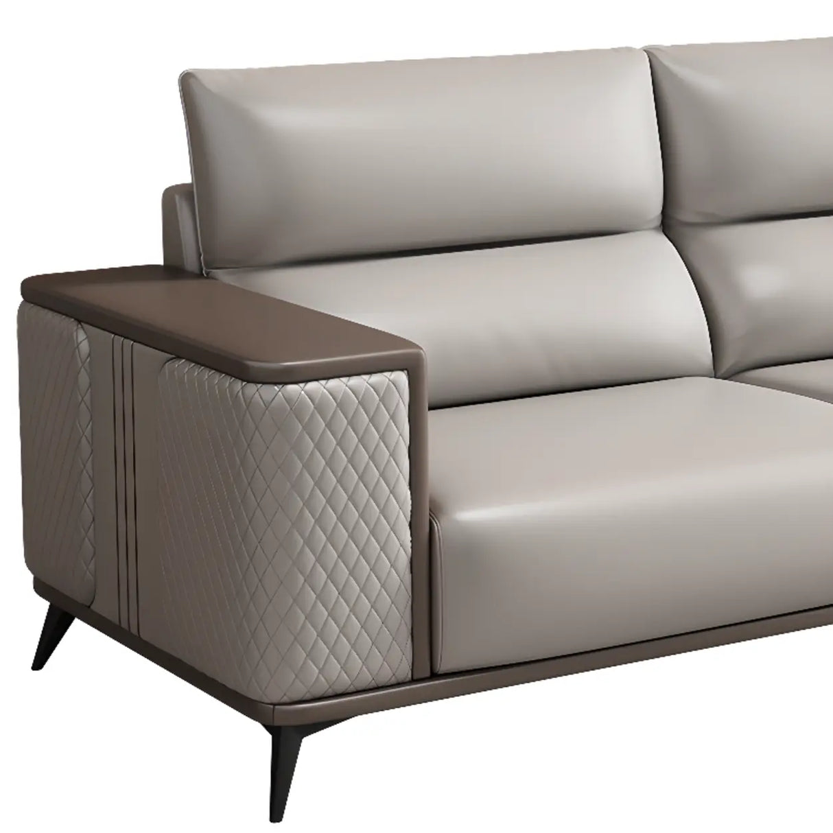 Grey Stain Resistant Leather Sewn Pillow Back Sofa Image - 7
