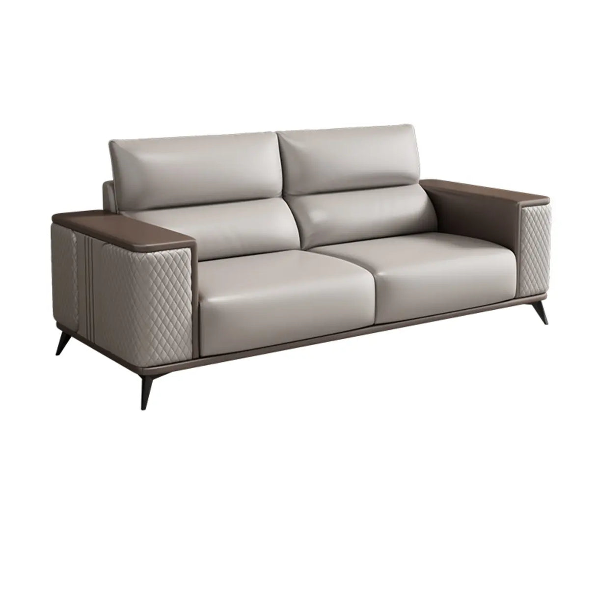 Grey Stain Resistant Leather Sewn Pillow Back Sofa Image - 8