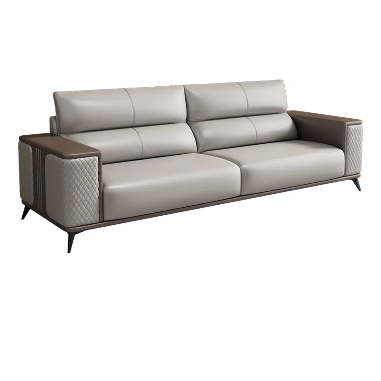 Grey Stain Resistant Leather Sewn Pillow Back Sofa Image - 9
