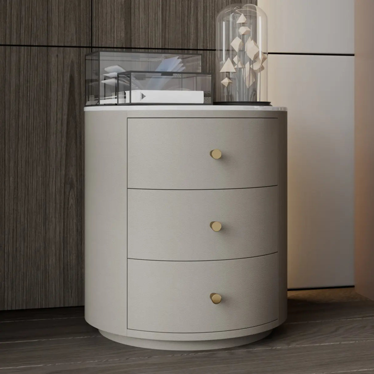 Grey Stone Countertop Leather Frame Kids Nightstand Image - 2