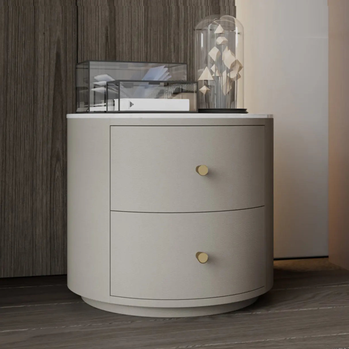 Grey Stone Countertop Leather Frame Kids Nightstand Image - 3