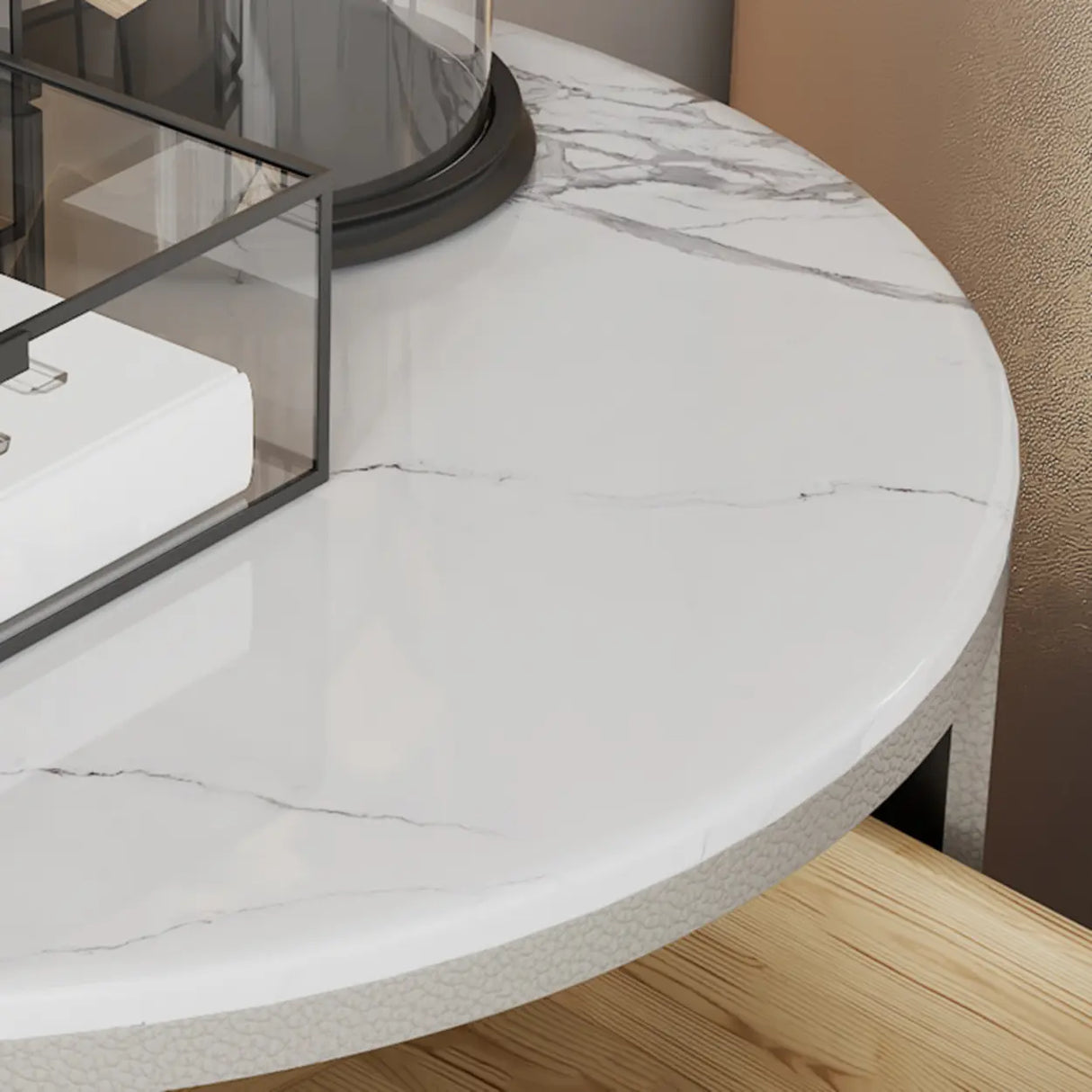 Grey Stone Countertop Leather Frame Kids Nightstand Image - 8