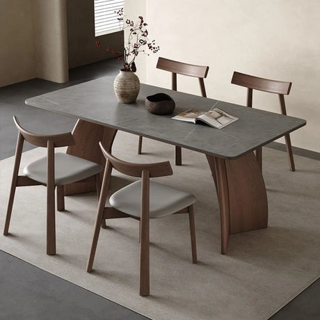 Grey Stone Rectangle Dining Room Set with Four Chairs Image - 1
