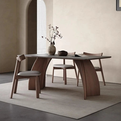 Grey Stone Rectangle Dining Room Set with Four Chairs Image - 2