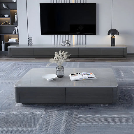 Grey Stone Rectangular Storage Drawers Coffee Table Image - 1