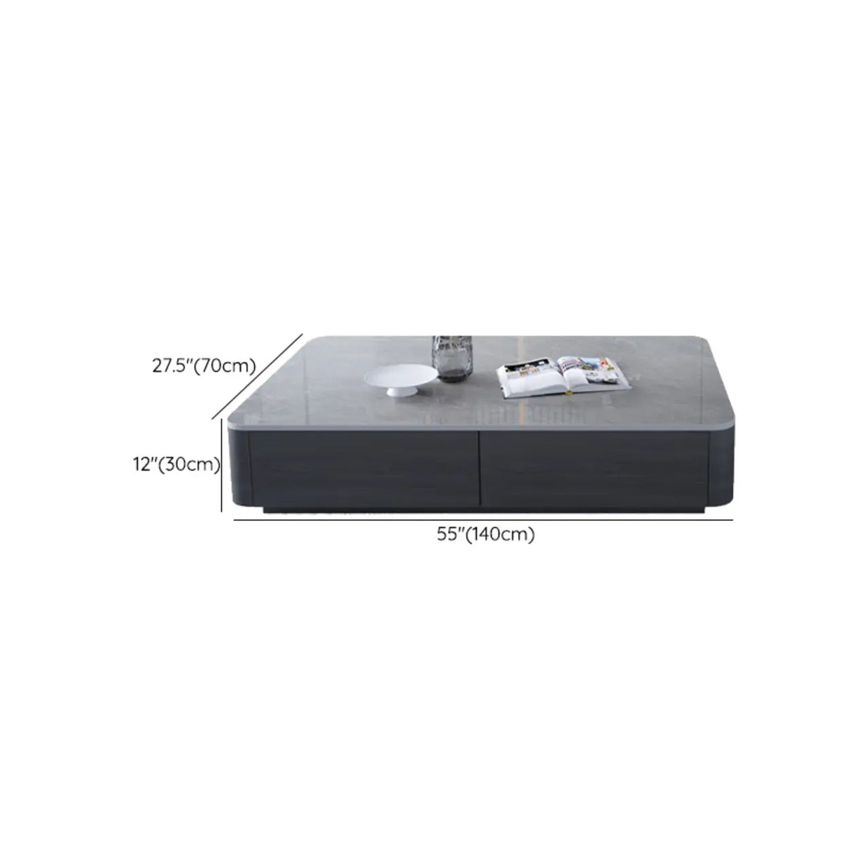 Grey Stone Rectangular Storage Drawers Coffee Table Image - 10