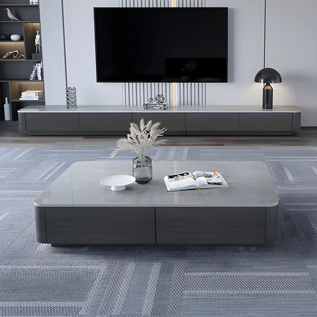 Grey Stone Rectangular Storage Drawers Coffee Table Image - 1