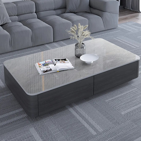 Grey Stone Rectangular Storage Drawers Coffee Table Image - 2