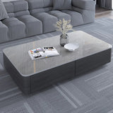 Grey Stone Rectangular Storage Drawers Coffee Table Image - 2