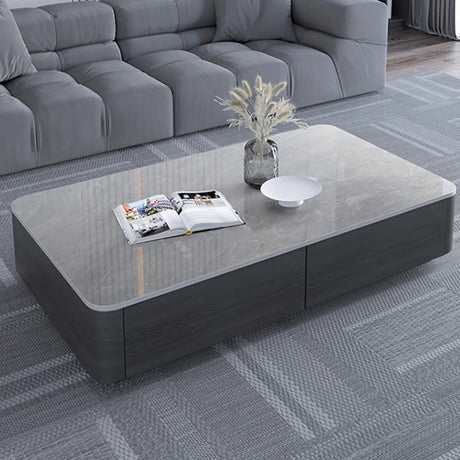 Grey Stone Rectangular Storage Drawers Coffee Table Image - 2