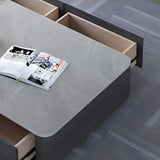 Grey Stone Rectangular Storage Drawers Coffee Table Image - 4
