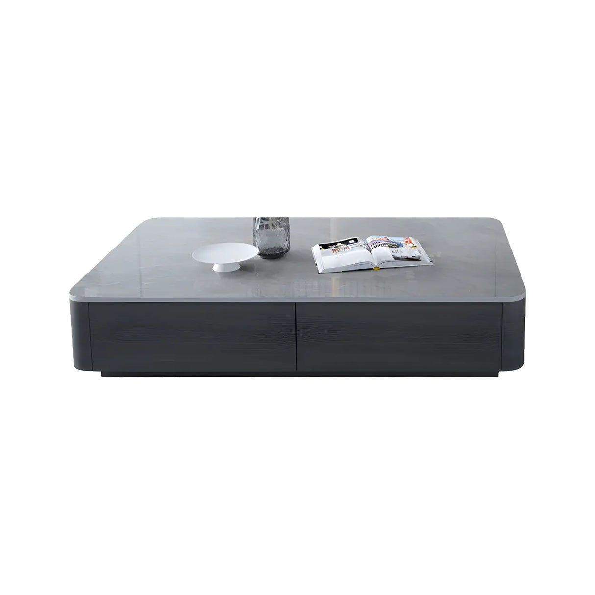 Grey Stone Rectangular Storage Drawers Coffee Table Image - 6