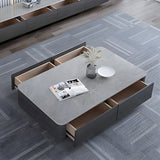 Grey Stone Rectangular Storage Drawers Coffee Table Image - 8