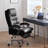 Grey Swivel Adjustable Leather Office Chair with Footrest Image - 14