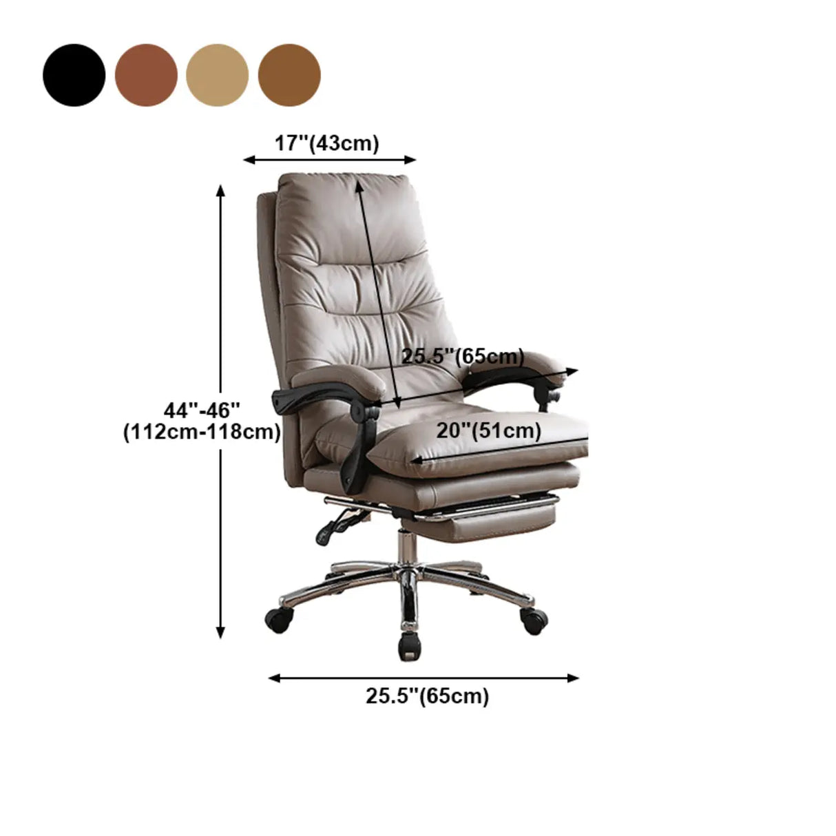 Grey Swivel Adjustable Leather Office Chair with Footrest 
