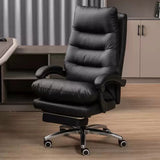 Grey Swivel Adjustable Leather Office Chair with Footrest Image - 5