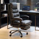Grey Swivel Adjustable Leather Office Chair with Footrest Image - 5