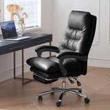 Grey Swivel Adjustable Leather Office Chair with Footrest Image - 6
