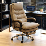 Grey Swivel Adjustable Leather Office Chair with Footrest Image - 7