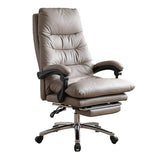 Grey Swivel Adjustable Leather Office Chair with Footrest Image - 9
