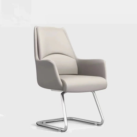 Grey Swivel Faux Leather Office Chair with Armrests Image - 2