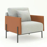 Grey Tech Cloth Pillow Back Wooden Frame Arm Chair Image - 2