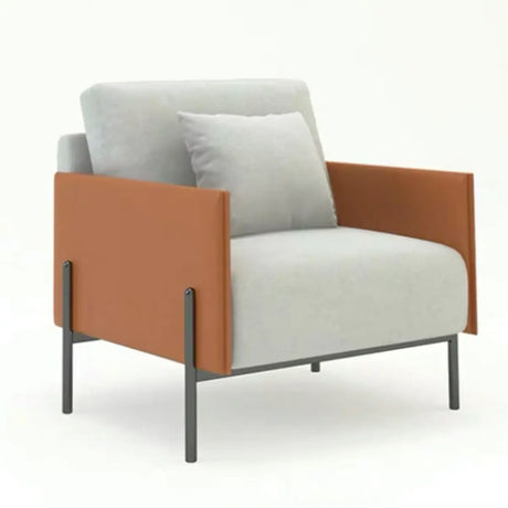 Grey Tech Cloth Pillow Back Wooden Frame Arm Chair Image - 2
