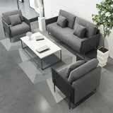 Grey Tech Cloth Pillow Back Wooden Frame Arm Chair Image - 4