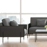 Grey Tech Cloth Pillow Back Wooden Frame Arm Chair Image - 5
