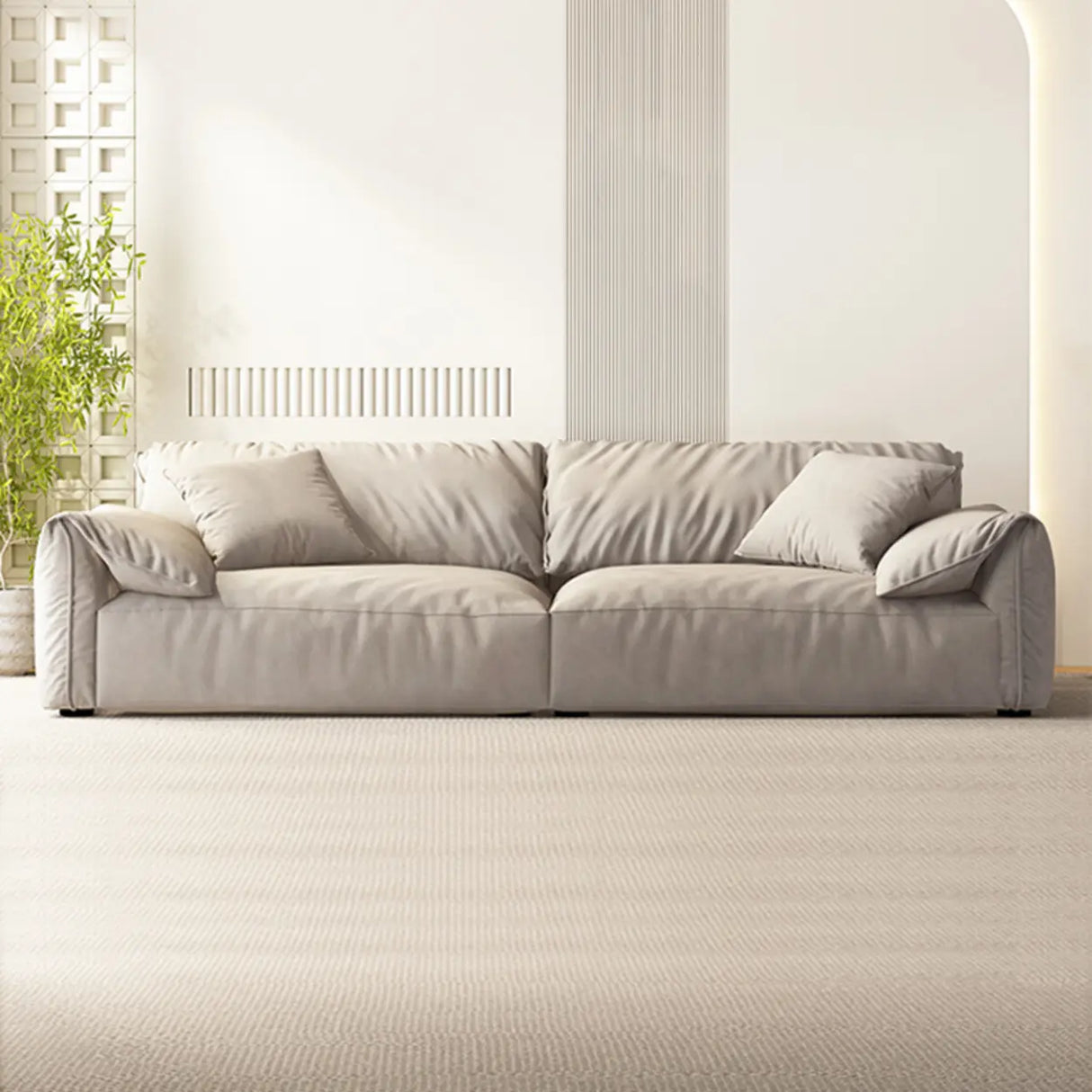 Grey Tech Cloth Pillow Top Arm Concealed Support Sofa Image - 4