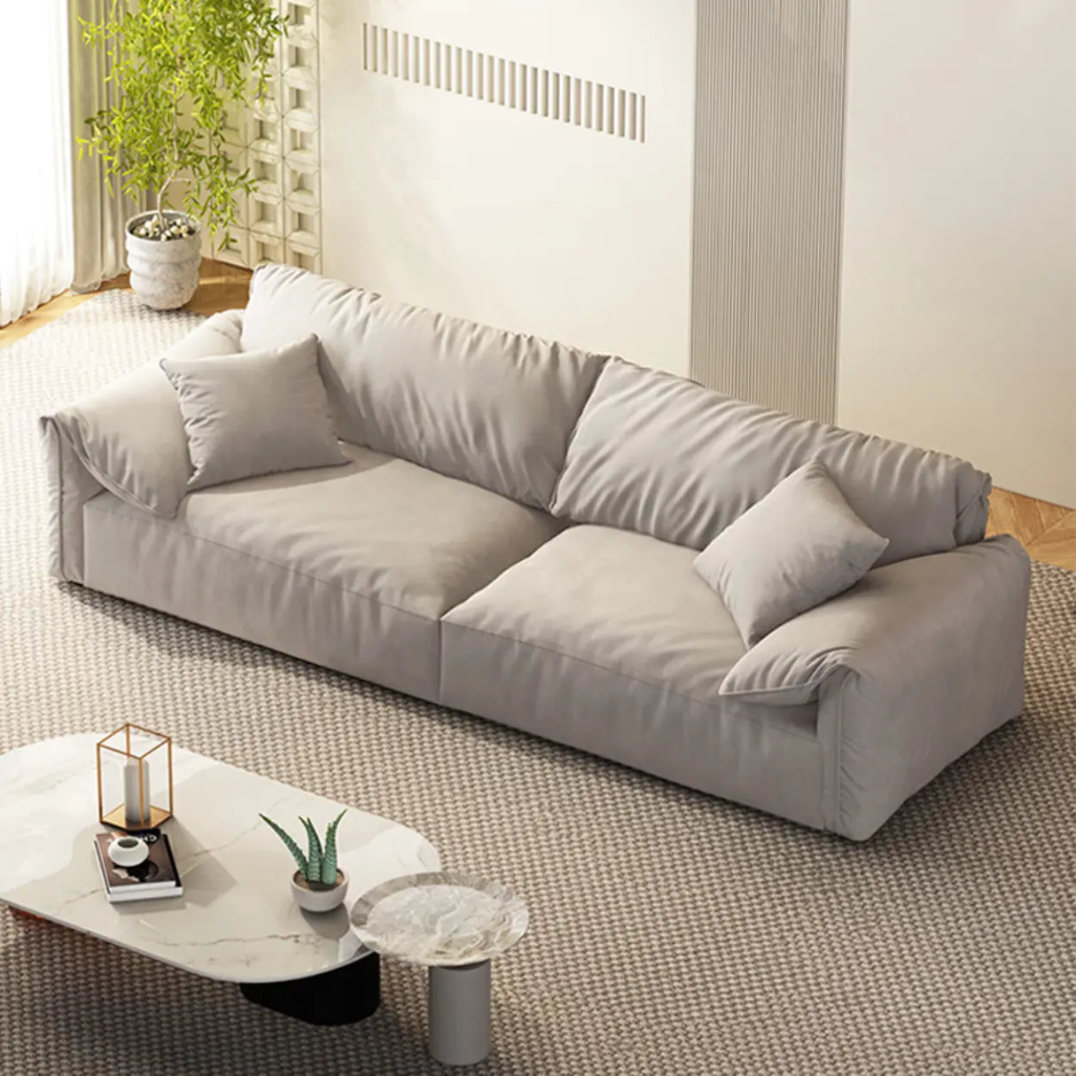 Grey Tech Cloth Pillow Top Arm Concealed Support Sofa Image - 5