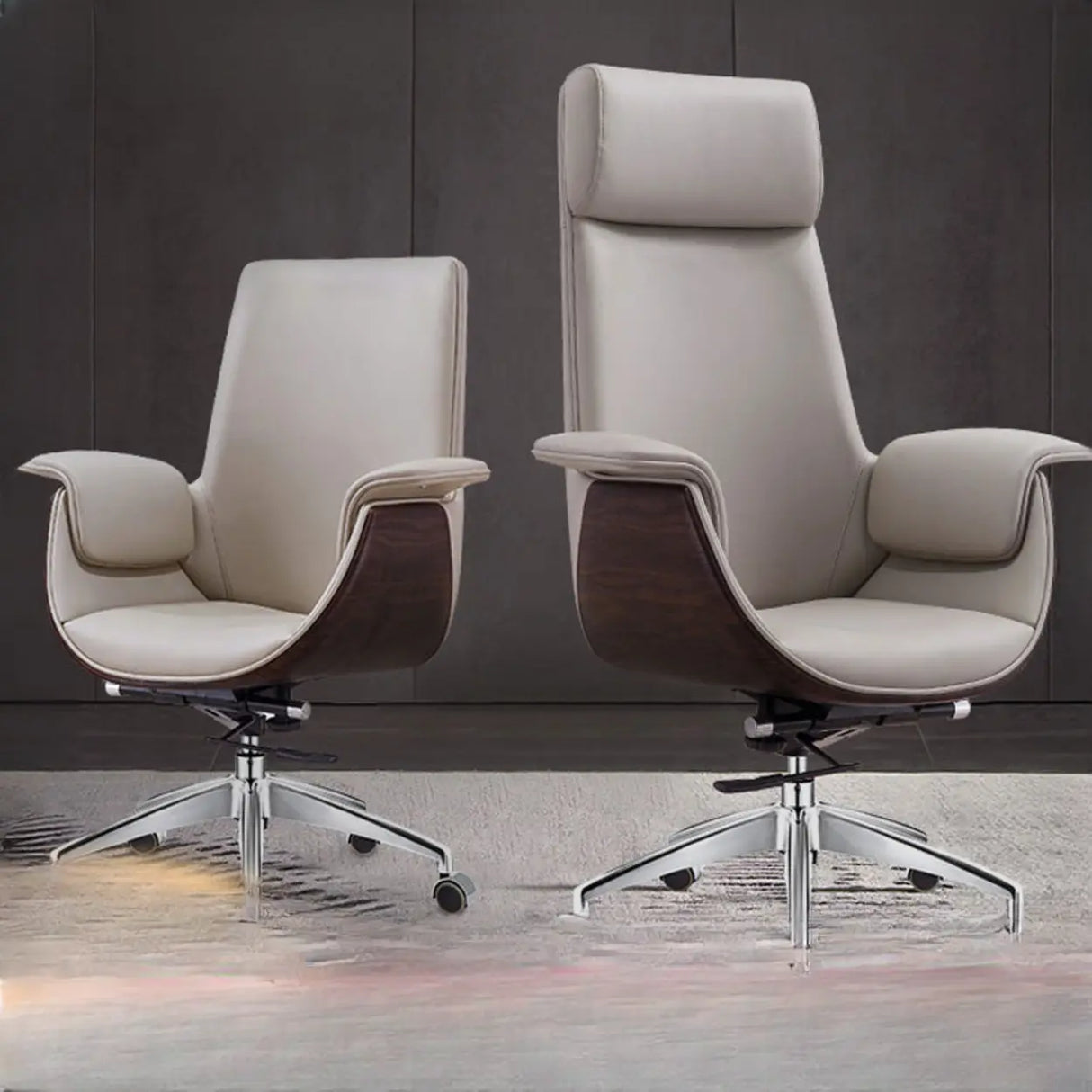 Grey Tilt Adjustable Executive Swivel PU Office Chair Image - 1
