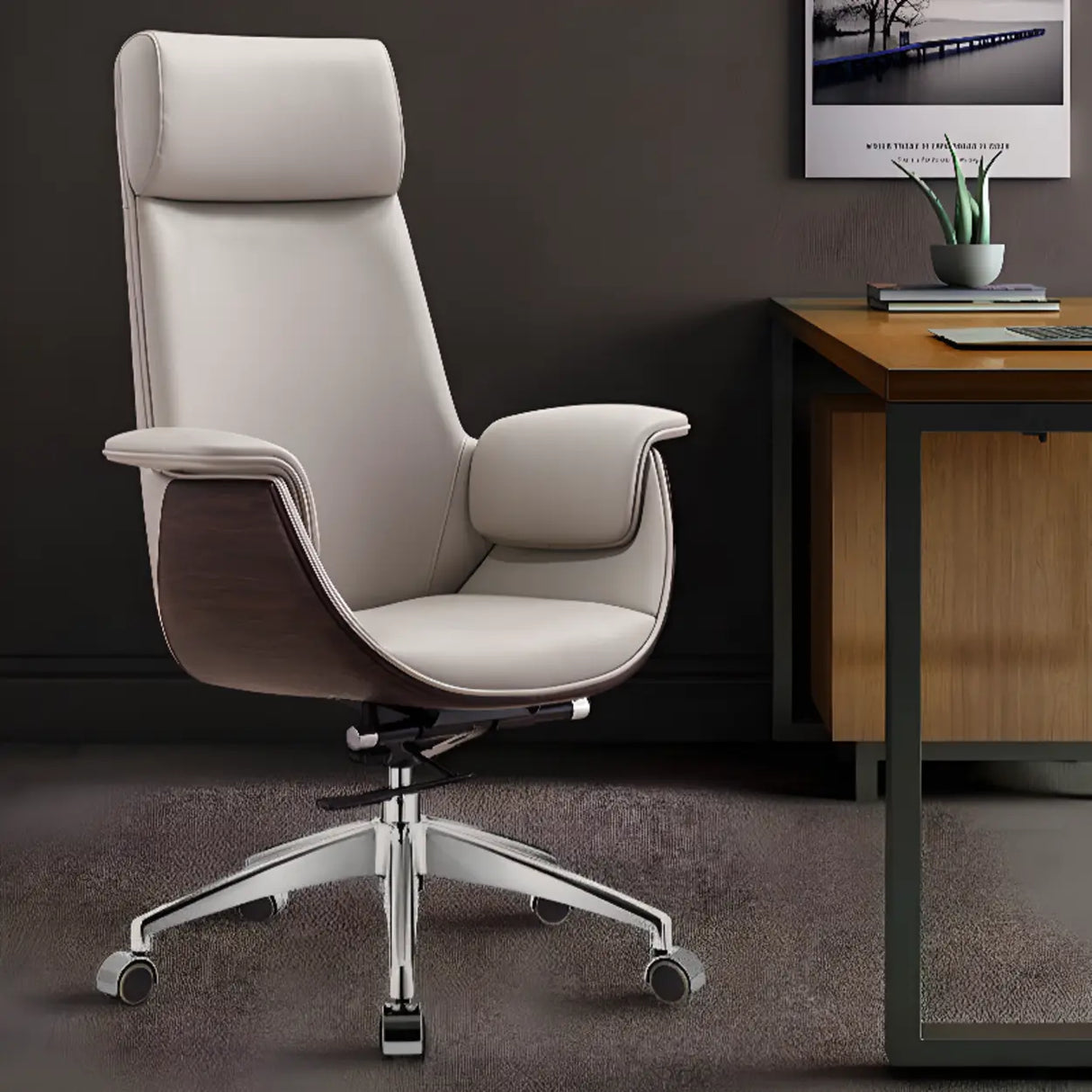 Grey Tilt Adjustable Executive Swivel PU Office Chair Image - 19
