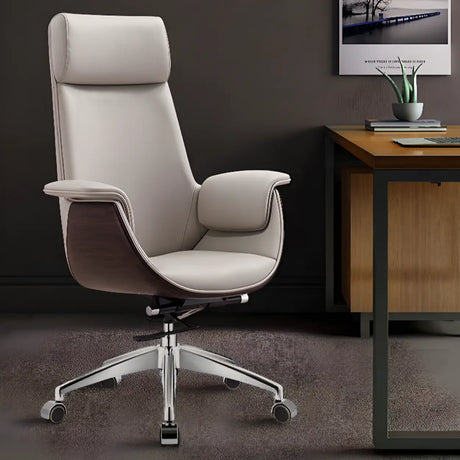 Grey Tilt Adjustable Executive Swivel PU Office Chair Image - 19