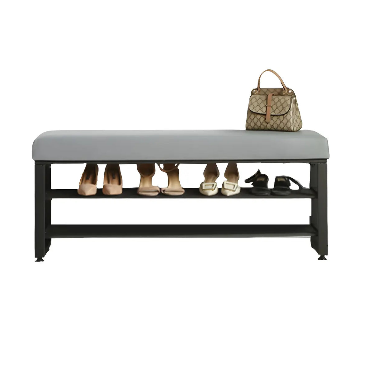 Grey Upholstered Entryway Bench with Shoe Storage Image - 10