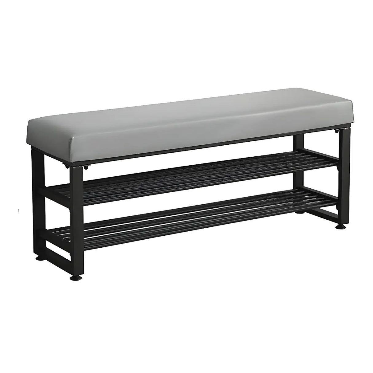 Grey Upholstered Entryway Bench with Shoe Storage Image - 11