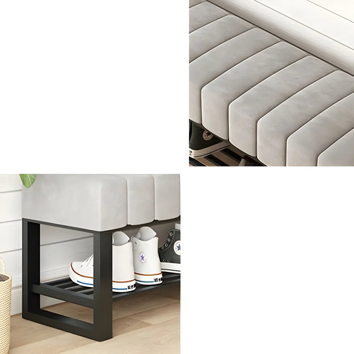 Grey Upholstered Entryway Bench with Shoe Storage Image - 13