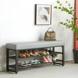 Grey Upholstered Entryway Bench with Shoe Storage Image - 14