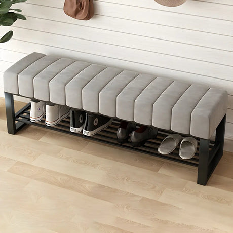 Grey Upholstered Entryway Bench with Shoe Storage Image - 4