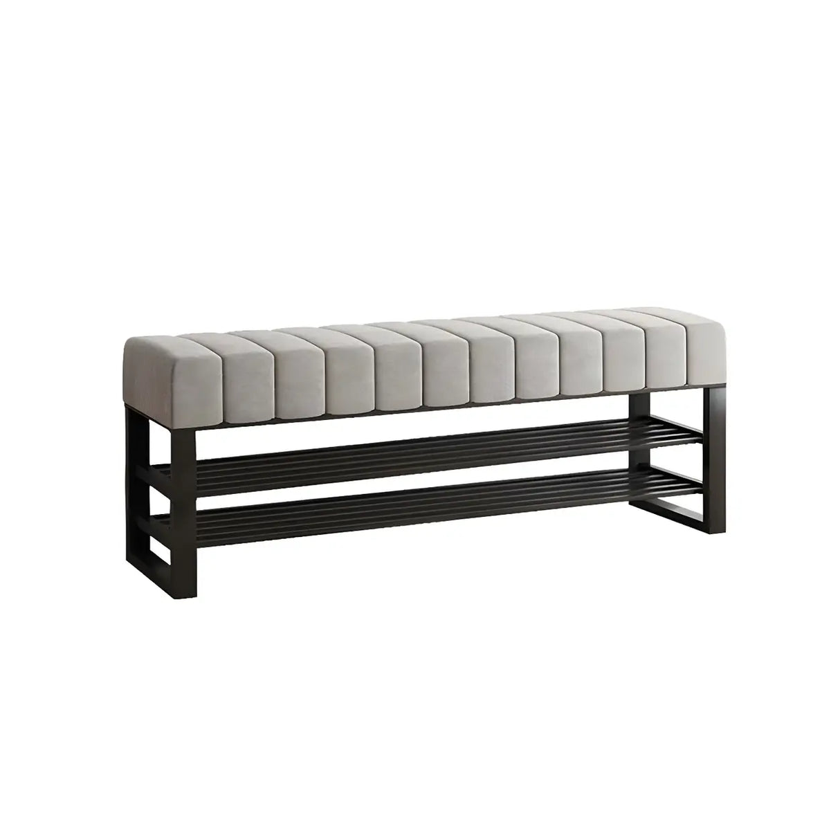 Grey Upholstered Entryway Bench with Shoe Storage Image - 5