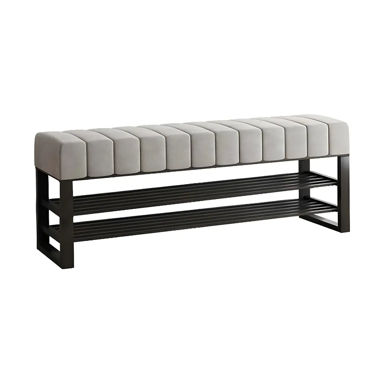 Grey Upholstered Entryway Bench with Shoe Storage Image - 7