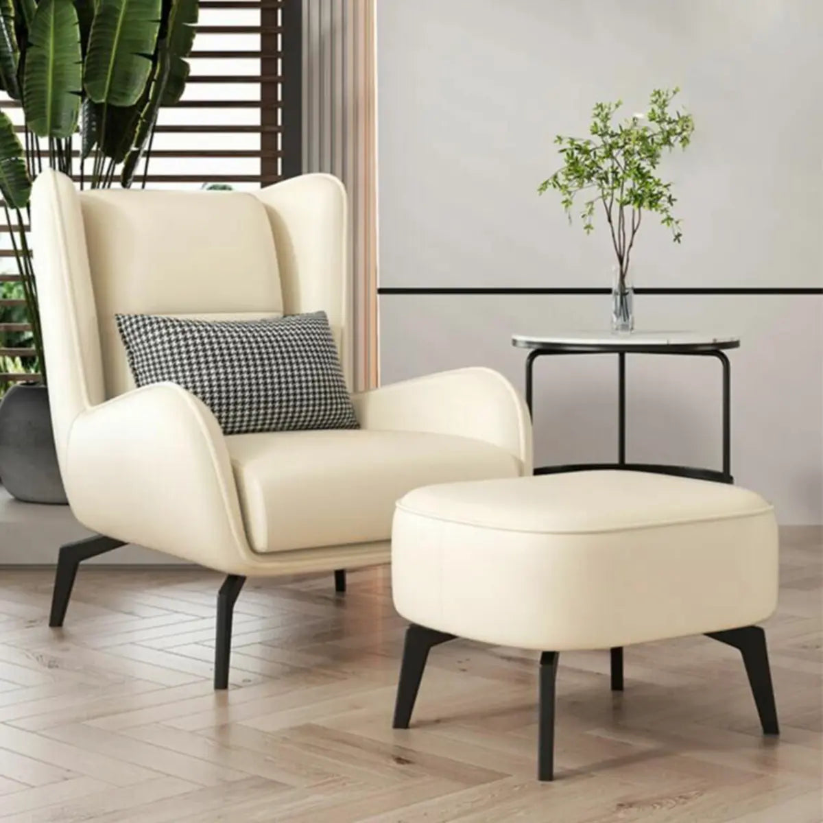 Grey Water Resistant Leather Flared Arm Wingback Chair Image - 15