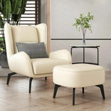 Grey Water Resistant Leather Flared Arm Wingback Chair Image - 15