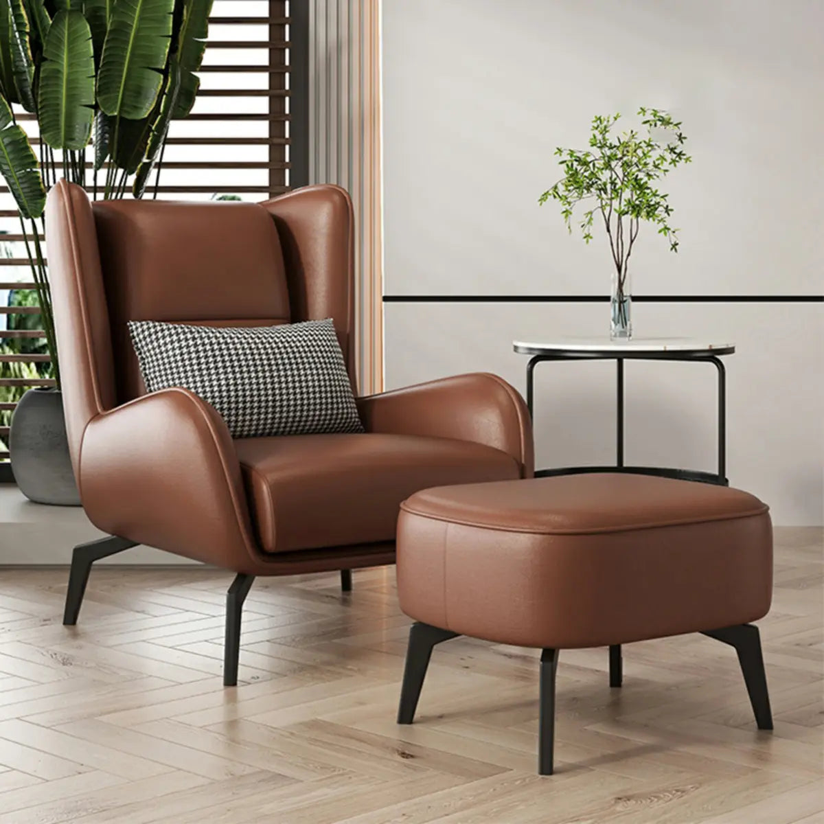 Grey Water Resistant Leather Flared Arm Wingback Chair Image - 18