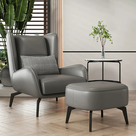 Grey Water Resistant Leather Flared Arm Wingback Chair Image - 2