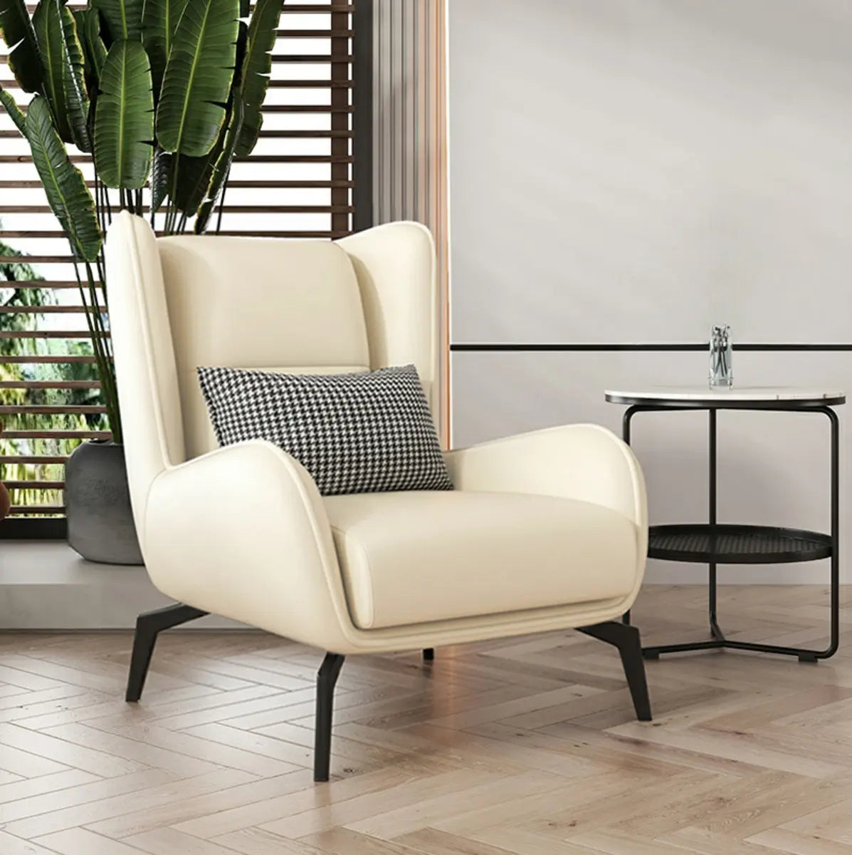 Grey Water Resistant Leather Flared Arm Wingback Chair Image - 20