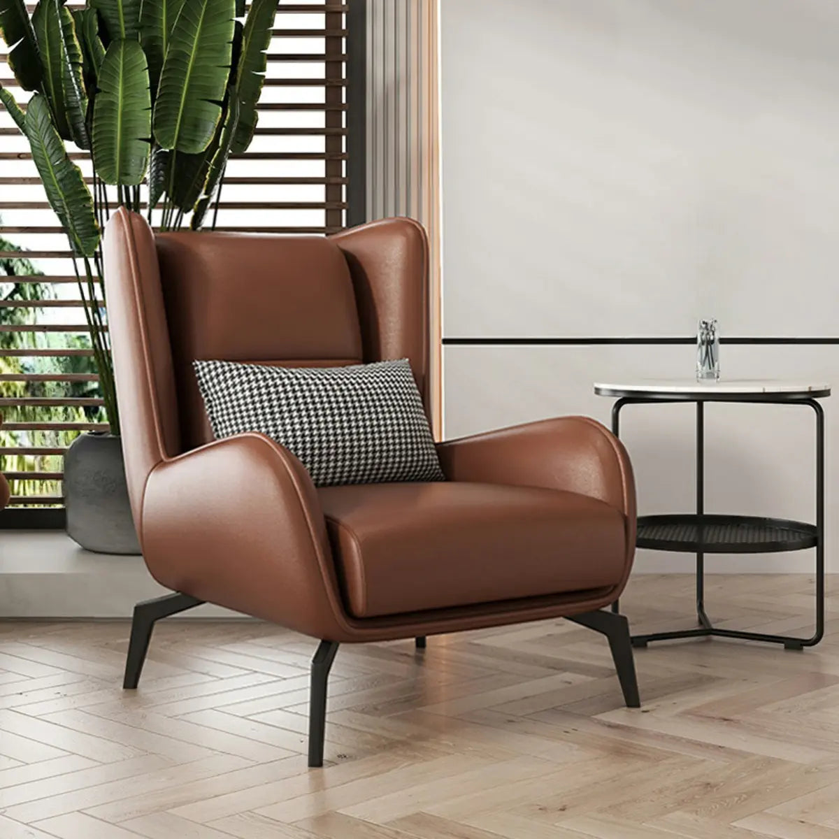 Grey Water Resistant Leather Flared Arm Wingback Chair Image - 21