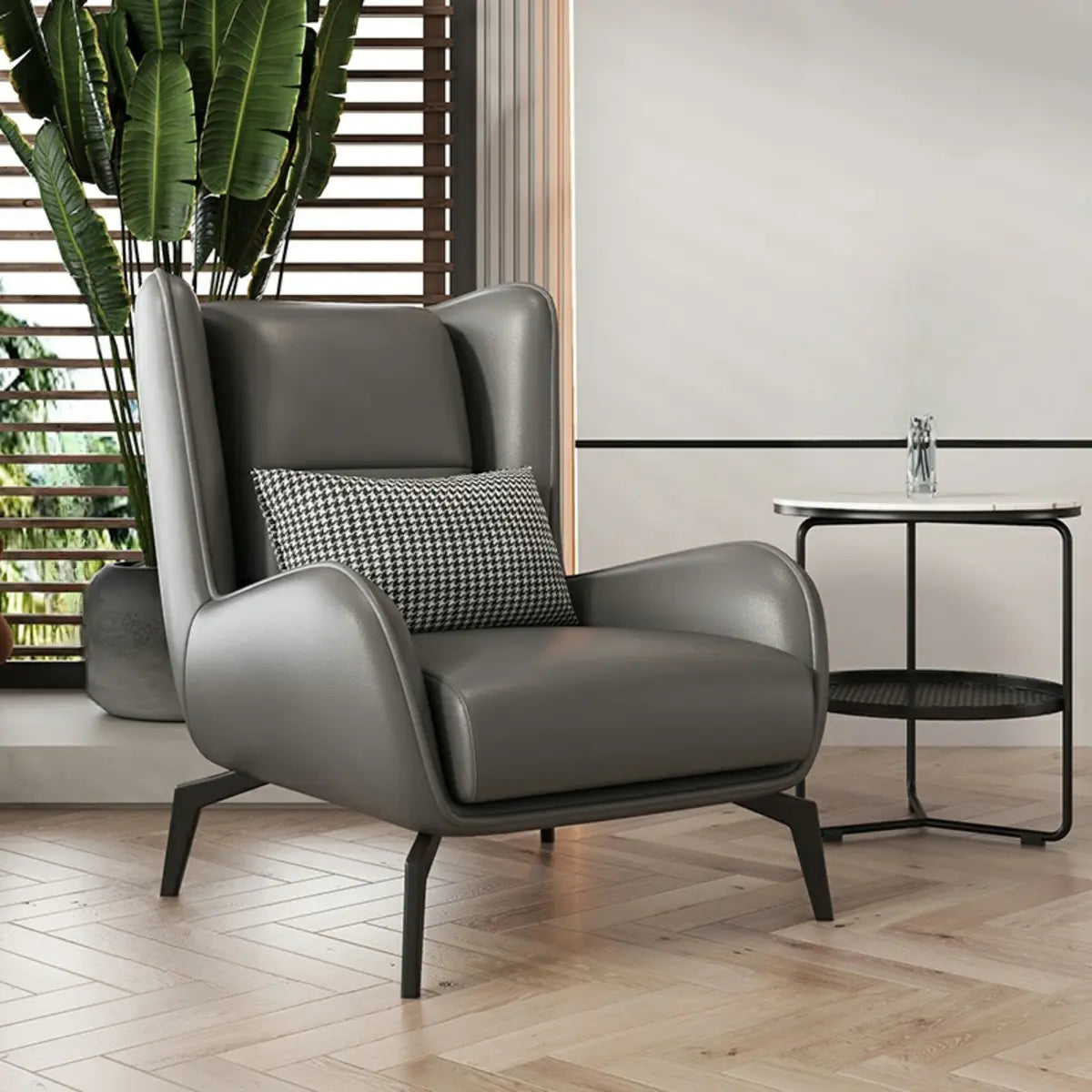 Grey Water Resistant Leather Flared Arm Wingback Chair Image - 22