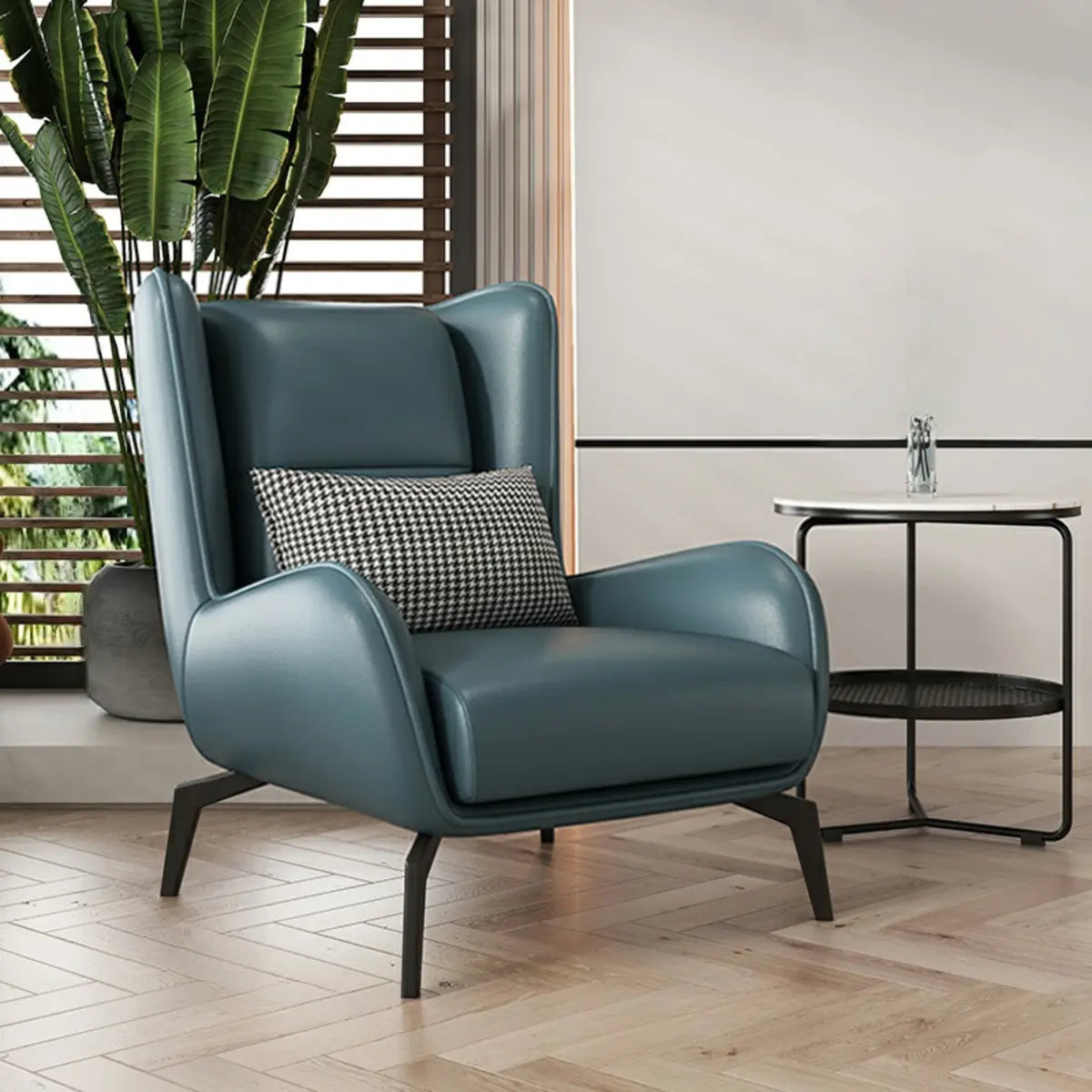 Grey Water Resistant Leather Flared Arm Wingback Chair Image - 23